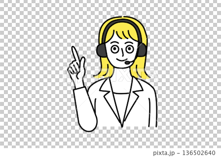 コールセンターで電話対応するテレオペ女性の上半身ベクターイラスト_ポイント_指し示す_笑顔 コールセンターで電話対応するテレオペ女性の上半身ベクターイラスト_ポイント_指し示す_笑顔 136502640