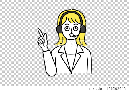 コールセンターで電話対応するテレオペ女性の上半身ベクターイラスト_ポイント_指し示す 136502643