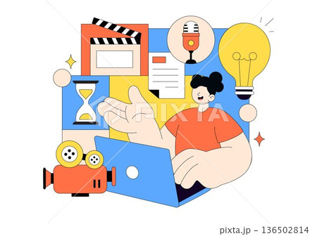 Screenwriter Vector Illustration Featuring a Professional Writer and Copywriter for Filmmaking, Cinematography, or Film Production Background 136502814
