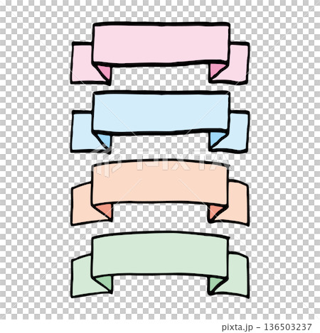 シンプルでかわいい手描きのリボン枠のセット 136503237