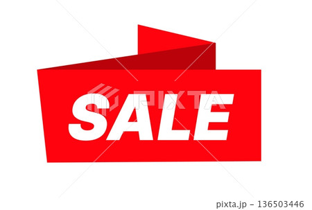 Red sale banner label for discounts and promotions, clean and eye catching vector design suitable for advertising, retail marketing, online shops, social media, posters, flyers, and commercial layouts 136503446