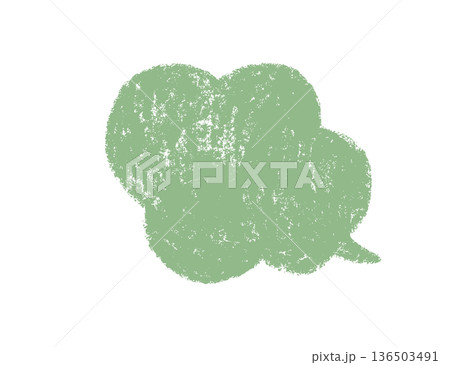 Crayon speech bubble. Green doodle text frame. Hand drawn pastel comic dialog box. Chalk texture speech bubble. Chat balloon. Cloud shape. Vector illustration isolated on white background. 136503491