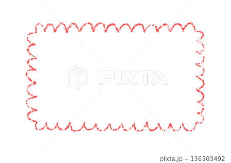 Crayon doodle scalloped frame. Chalk wavy hand drawn border. Red cute rectangle photo frame with crayon texture. Wavy sketch line mirror border. Vector illustration isolated on white background Crayon doodle scalloped frame. Chalk wavy hand drawn border. Red cute rectangle photo frame with crayon texture. Wavy sketch line mirror border. Vector illustration isolated on white background 136503492