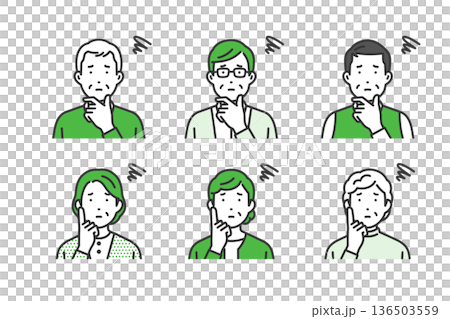 Troubled, casual clothing elderly men and women avatar icon set Troubled, casual clothing elderly men and women avatar icon set 136503559