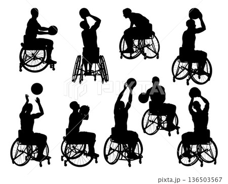Wheelchair Basketball Silhouettes Shooting Passing Wheelchair Basketball Silhouettes Shooting Passing 136503567