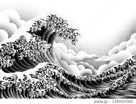 Great Wave Ocean Sea Japanese Design Illustration Great Wave Ocean Sea Japanese Design Illustration 136503568