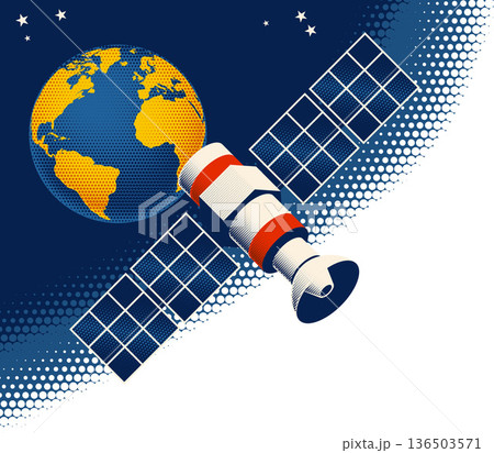 Satellite Orbiting World Earth Globe Space Concept 136503571