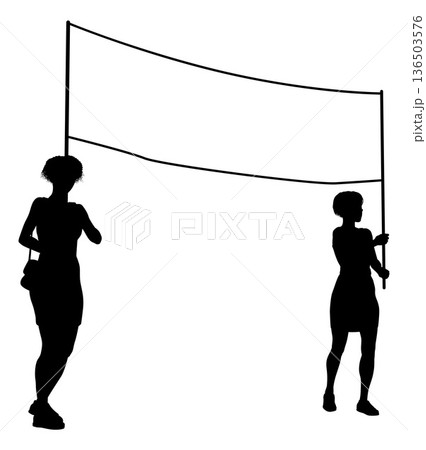 Banner Silhouette Protestors at March Rally Strike Banner Silhouette Protestors at March Rally Strike 136503576