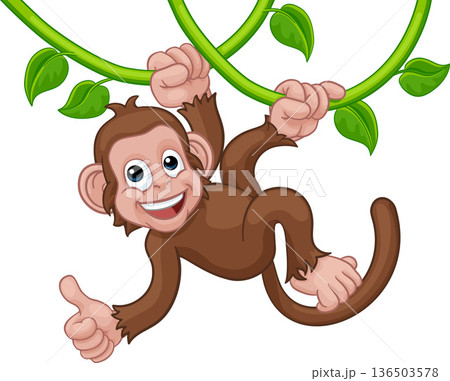 Monkey Singing On Jungle Vines Thumbs Up Cartoon 136503578
