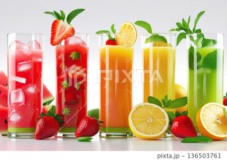 Tropical fruit cocktail illustrations images of exotic fruits on a light background 136503761
