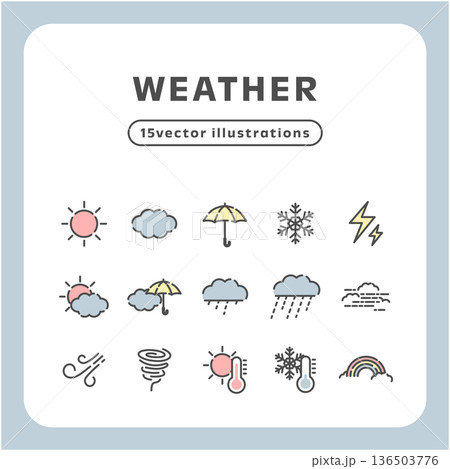 線画ミニマル天気アイコンセット｜天気予報に使えるベクター素材15種 136503776