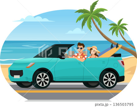 A couple going to the beach illustration A couple going to the beach illustration 136503795