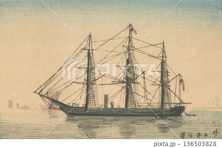 明治時代の東京：井上安治(1864-1889)「品川沖」 136503828