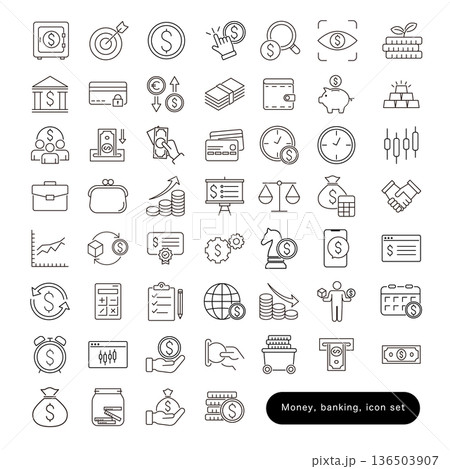 お金・銀行・両替のアイコンセット:紙幣・コイン・交換・送金素材 136503907