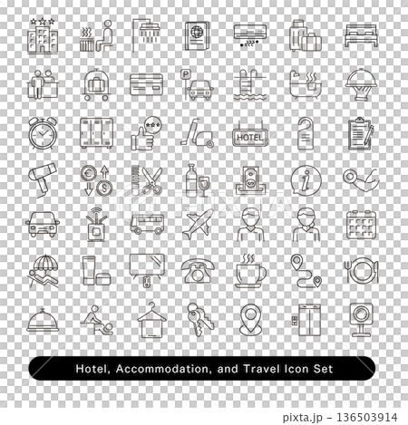 Hotel, accommodation and travel icon set Hotel, accommodation and travel icon set 136503914