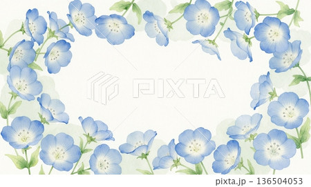 癒しの水色フラワーフレーム 136504053