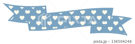 シンプルでかわいいハート模様のリボン ブルー1 136504248