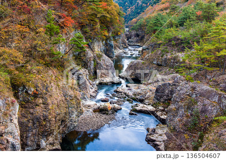 【栃木県_龍王峡】駅を降りると其所には黄葉と岩と水の公園 龍王峡 136504607