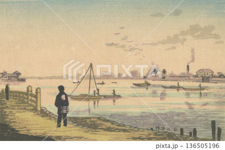 明治時代の東京：井上安治(1864-1889)「大川端石原橋」 136505196