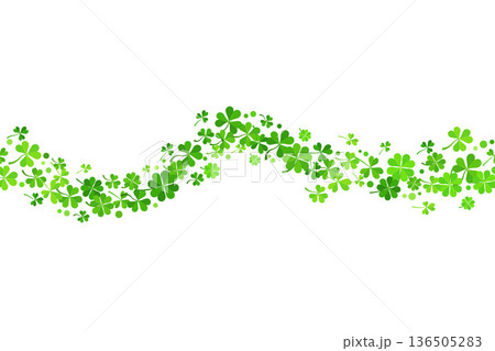 St. Patrick Day shamrock clover background. Wavy border with four-leaf - symbols of luck and happiness. Vector illustration for Irish spring holiday banners and posters. St. Patrick Day shamrock clover background. Wavy border with four-leaf - symbols of luck and happiness. Vector illustration for Irish spring holiday banners and posters. 136505283