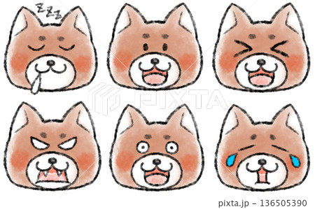 かわいいしば犬の顔のセット 136505390