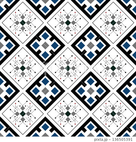 Abstract Geometric Ethnic Seamless Pattern with Rhombus and Tribal Ornament Design Abstract Geometric Ethnic Seamless Pattern with Rhombus and Tribal Ornament Design 136505391