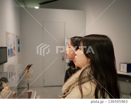 冬休みの中学生姉妹が展示館で見学する様子 冬休みの中学生姉妹が展示館で見学する様子 136505963