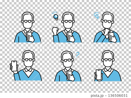 智慧型手機支付老年男性面部表情集 智慧型手機支付老年男性面部表情集 136506031