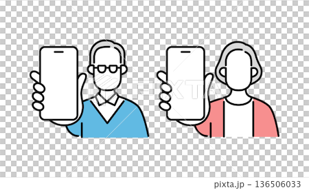 Senior couple presenting a smartphone screen Senior couple presenting a smartphone screen 136506033