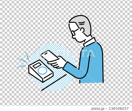 Senior man holding smartphone to pay Senior man holding smartphone to pay 136506037