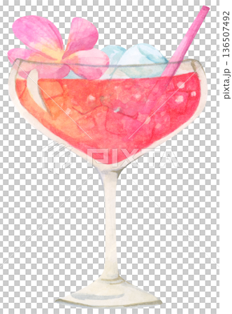 Watercolor summer drink cocktail set, tropical beverage glass with fruit juice, ice cubes, drinking straw, beach vibes coastal bar atmosphere, refreshing cold drink for summer vacation Watercolor summer drink cocktail set, tropical beverage glass with fruit juice, ice cubes, drinking straw, beach vibes coastal bar atmosphere, refreshing cold drink for summer vacation 136507492