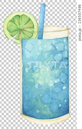 Watercolor summer drink cocktail set, tropical beverage glass with fruit juice, ice cubes, drinking straw, beach vibes coastal bar atmosphere, refreshing cold drink for summer vacation Watercolor summer drink cocktail set, tropical beverage glass with fruit juice, ice cubes, drinking straw, beach vibes coastal bar atmosphere, refreshing cold drink for summer vacation 136507496