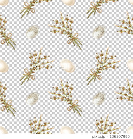 Easter seamless pattern with eggs and willow branches. Hand drawn watercolor illustration. Pastel clip art for wrapping paper, fabric and scrapbooking. Easter seamless pattern with eggs and willow branches. Hand drawn watercolor illustration. Pastel clip art for wrapping paper, fabric and scrapbooking. 136507990