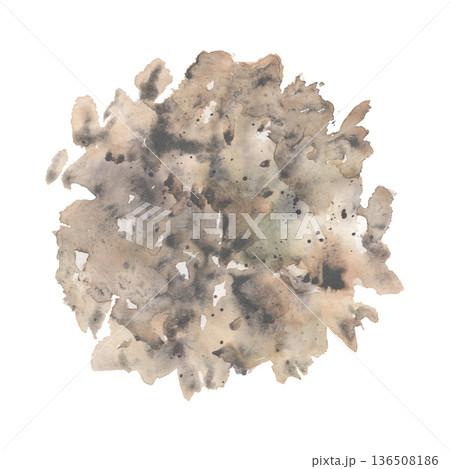 Loose garden soil pile with earthy texture and natural tones. Isolated illustration hand drawn in watercolor. Gardening guides, eco packaging, plant care manuals, sustainable farming visuals. 136508186