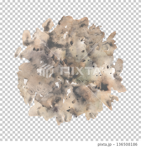 Loose garden soil pile with earthy texture and natural tones. Isolated illustration hand drawn in watercolor. Gardening guides, eco packaging, plant care manuals, sustainable farming visuals. 136508186