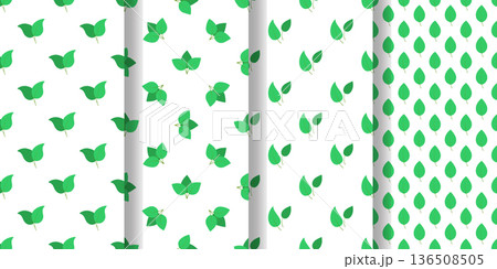 Young green tree leaves set of seamless patterns 136508505