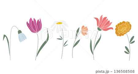 Hand drawn beautiful single flowers 136508508