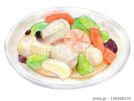 水彩イラスト　八宝菜 136508570