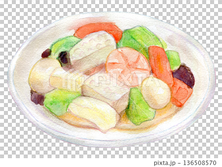 水彩イラスト　八宝菜 136508570