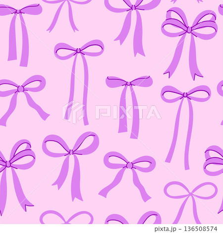 Simple seamless pattern with pink bows. Vector graphics. 136508574