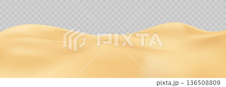 3d sand dunes background. Abstract desert mountain for game island or travel landscape summer illustration. Realistic vector Sahara environment, minimalist hill for safari or adventure, beach scene 136508809