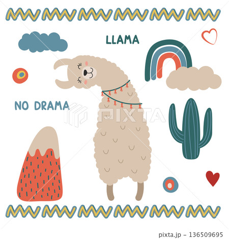 cute llama and decor elements 136509695