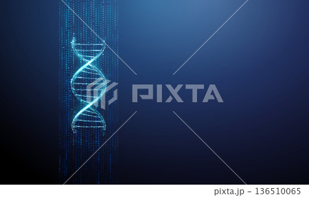 Blue 3d dna helix in flowing data stream. Genetic information processing, bioinformatics, ai in medicine, healthcare technology, scientific research concept 136510065