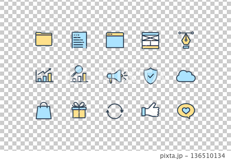 Business and marketing simple icon set (blue and yellow accents) 136510134