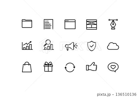ビジネス・マーケティングのシンプルアイコンセット(太線) ビジネス・マーケティングのシンプルアイコンセット(太線) 136510136