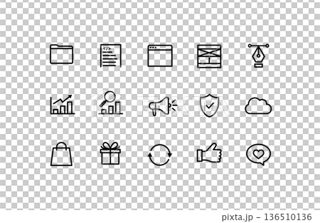 ビジネス・マーケティングのシンプルアイコンセット(太線) ビジネス・マーケティングのシンプルアイコンセット(太線) 136510136
