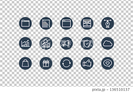 Business and marketing simple round icon set (navy background) 136510137