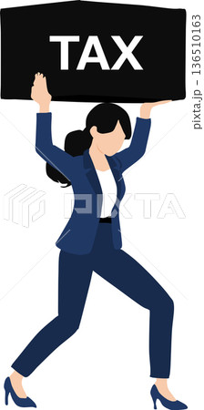 重い税率がのしかかっているビジネスウーマンのイラスト 136510163