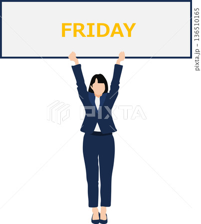華の金曜日で喜ぶビジネスウーマンのイラスト 136510165