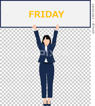 華の金曜日で喜ぶビジネスウーマンのイラスト 136510165